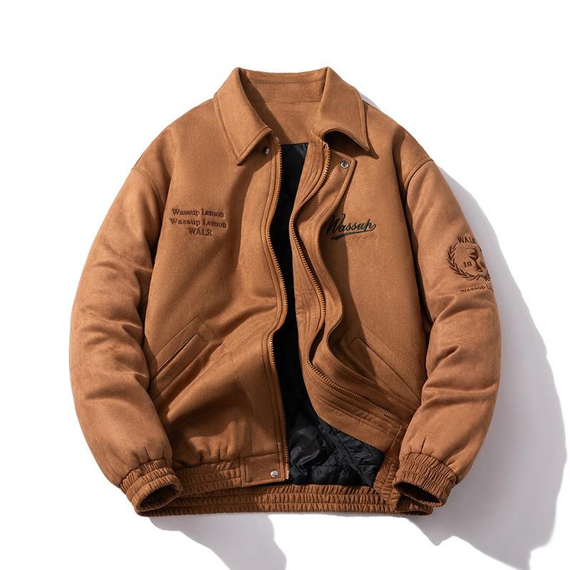 Mens Oversized Baseball Jacket Embroidered Suede Streetwear Winter Puffer Coat Teens