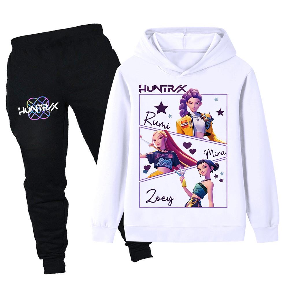 PB1241 Kinder Jungen Mädchen Kpop Mira Zoey Rumi Aufdruck Langarm Kapuzenpullover Hose Hosen Kleidung Sets