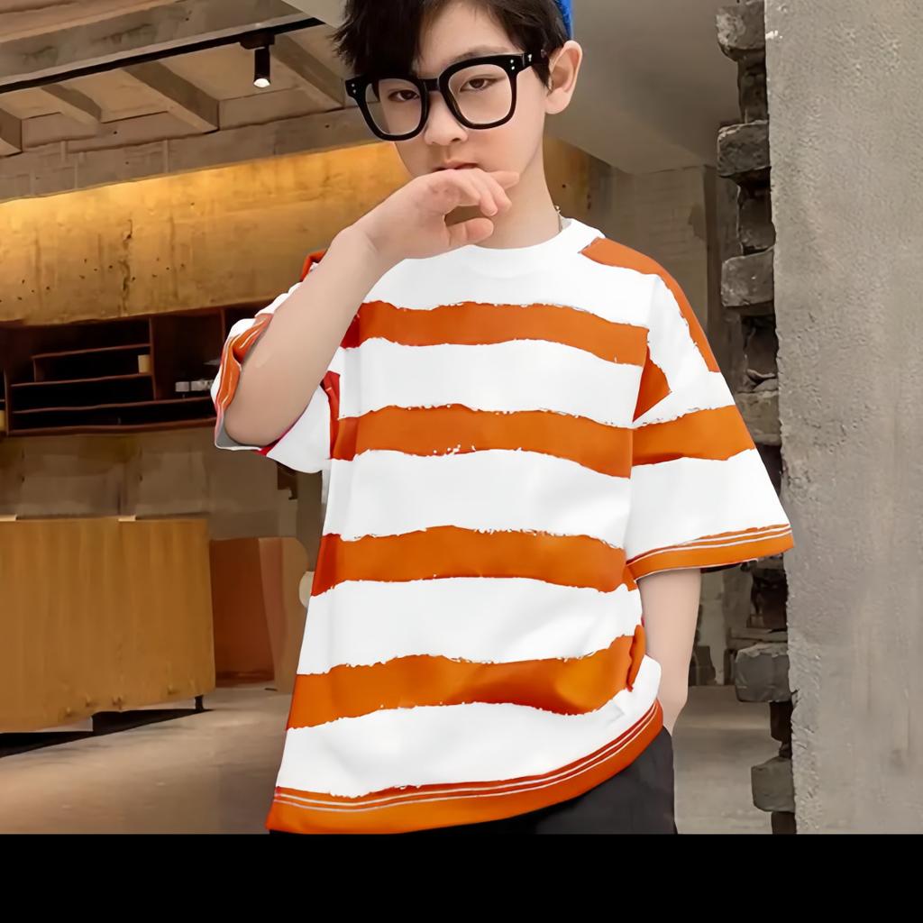 Jungen kurzärmiges gestreiftes Kinder-T-Shirt Sommer dünne Baumwolle Tide Kinderbekleidung mit dem Baby Sommer-Tops