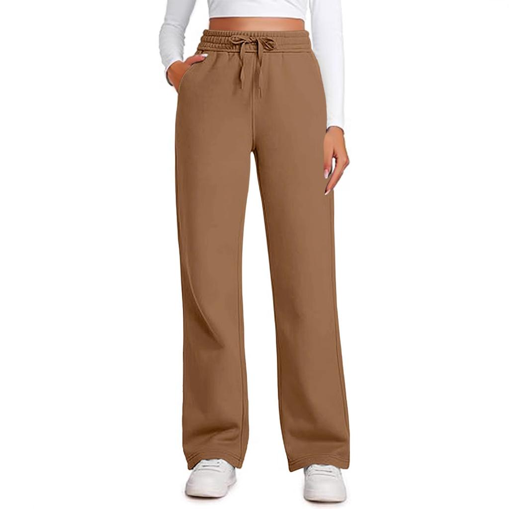 Women Wide Leg Sweatpants Stretchy High Waist Drawstring Loose Fit Casual Trousers