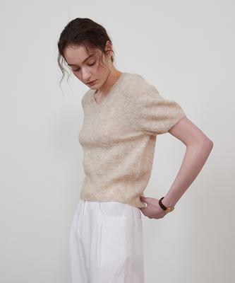 STEP AROUND Alpaca V-Neck Half Knit_Beige