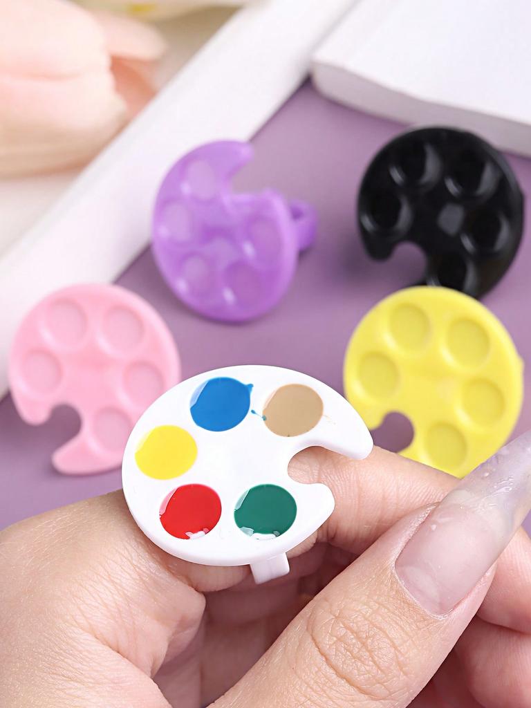 2pcs/5pcs Mini Nail Art Palette Ring, Oval Finger Mixing Palette For Nail Painting Pigment, Lightweight Nail Art