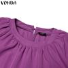 VONDA Summer Women Round Neck Half Sleeve Lace Crochet Patchwork Casual Dress