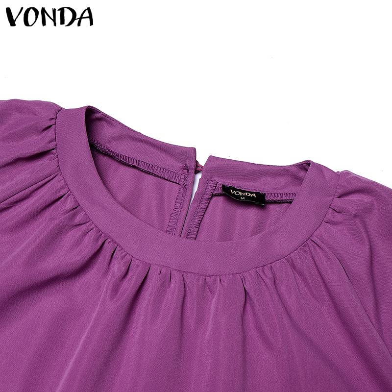 VONDA Summer Women Round Neck Half Sleeve Lace Crochet Patchwork Casual Dress