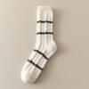 Plush socks women's autumn and winter Maillard color warm plush thickened plush striped medium tube socks home sleeping socks