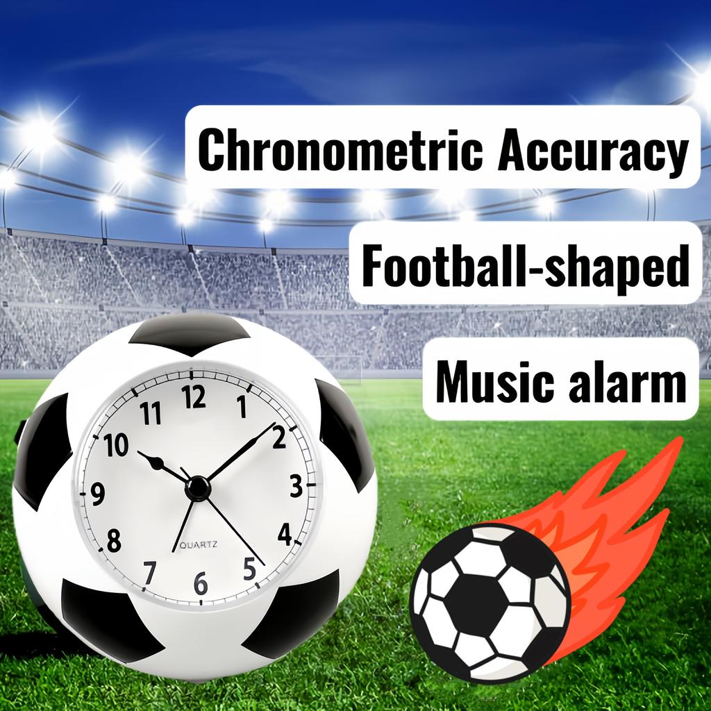 1pc Soccer-Themed Alarm Clock with Vibrant Soccer Ball Design - Sporty White ABS Plastic, Battery-Powered, Alarm & Music Ringtones