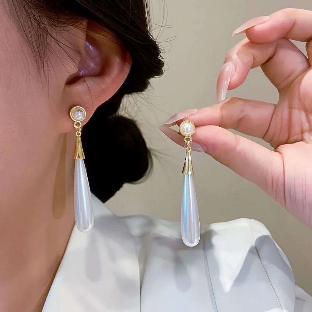 Water Drop Pearl Dangle Earrings for Women Elegant Round Drop Earrings Wedding Party Jewelry