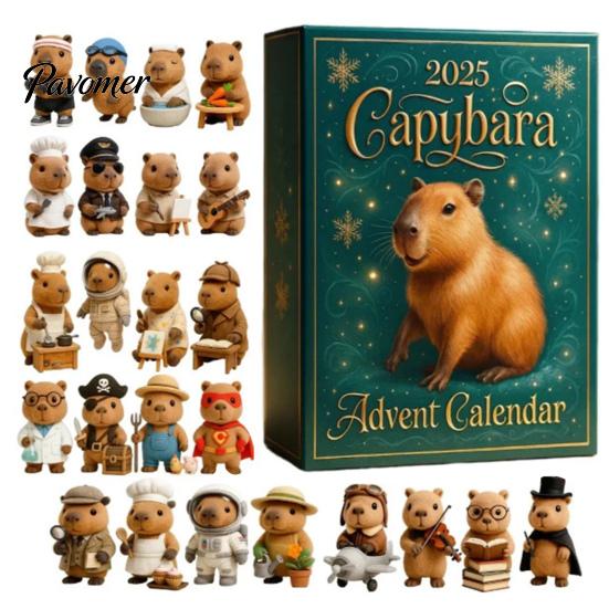 Chilliest Holiday Countdown 2025 Capybara Advent Calendar 24 Days Christmas with Quirky Decor Pcs 2D/3D Ornaments Surprise Gift for Whimsical