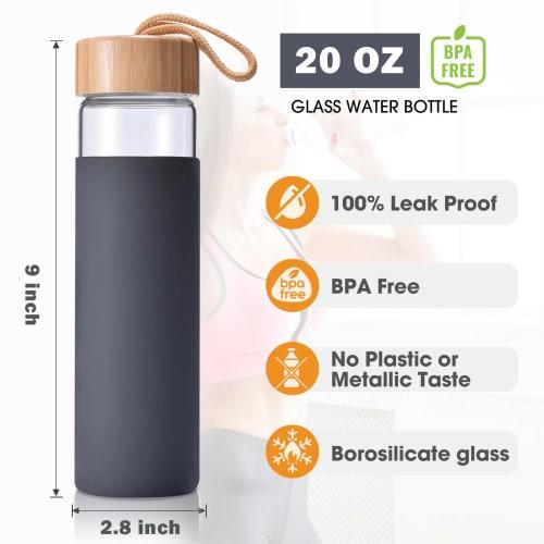 Yomious 20oz Borosilicate Glass Water Bottle with Silicone Sleeve, BPA-Free, Dishwasher Safe, Reusable Clear Glass Drinking Bottle with Leak-Proof Bam