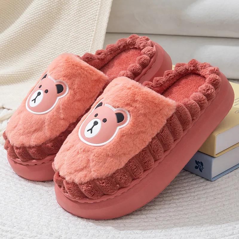 Fashion Cartoon Fluffy Women's Slippers Home Winter Luxury Designer Woman Shoes Indoor Casual Fuzzy Fur Slides Elegant Flat Footwear New