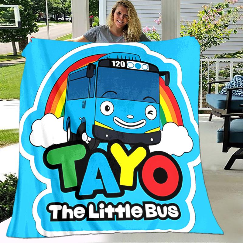 1pz Coperta il piccolo autobus Tayo Design Stampato, Coperta Leggera per Divano, Letto - Morbida e Calda, Regalo per Tutte le Stagioni come Natale, Halloween