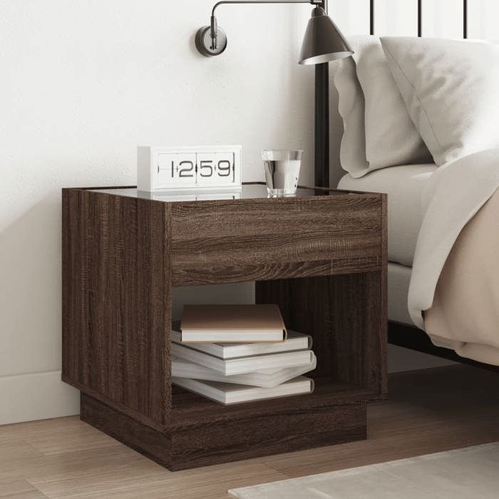 Table de chevet - Maison Exclusive - LED infini - Chêne marron - 50x50x50 cm