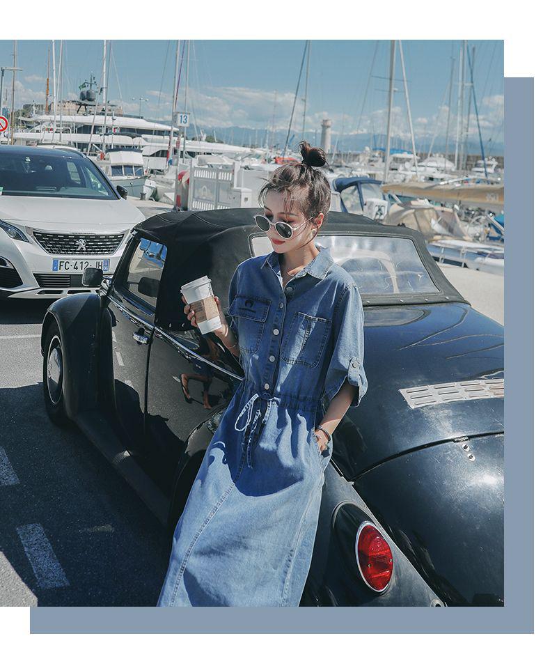 Elegant Slim-Fit Denim Dress for Women - Waist-Cinching Long Skirt for Spring, Summer, and Autumn 2026.