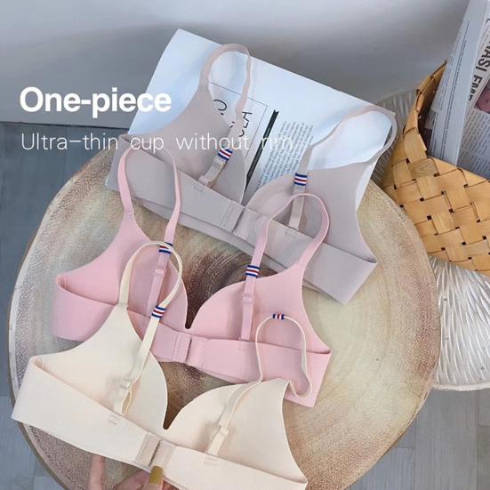 Women Sexy Spaghetti Straps Thin Cup Bra Solid Color Wireless Anti-sagging Seamless Push-up Brassiere