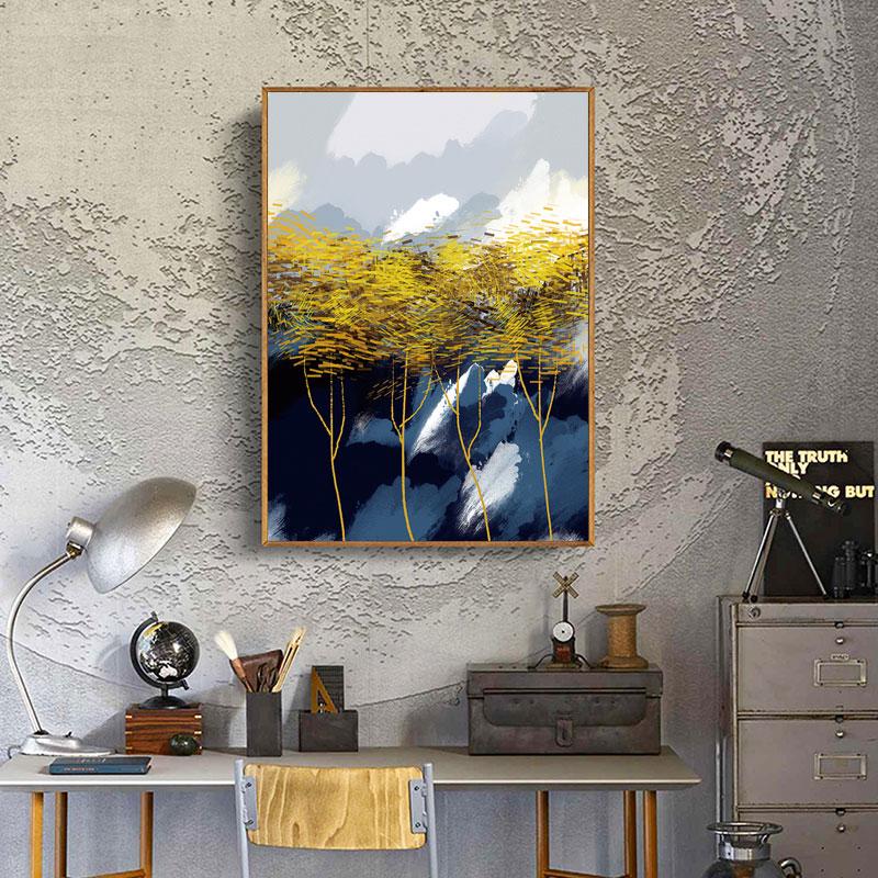 Nordic Style Decoration Abstract Yellow Tree Canvas Painting Posters and Prints Landscape Paintings for Living Room Wall Decor