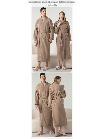 Cozy Velvet Bathrobe: Unisex Fleece-Lined, Thick Warmth for Autumn & Winter