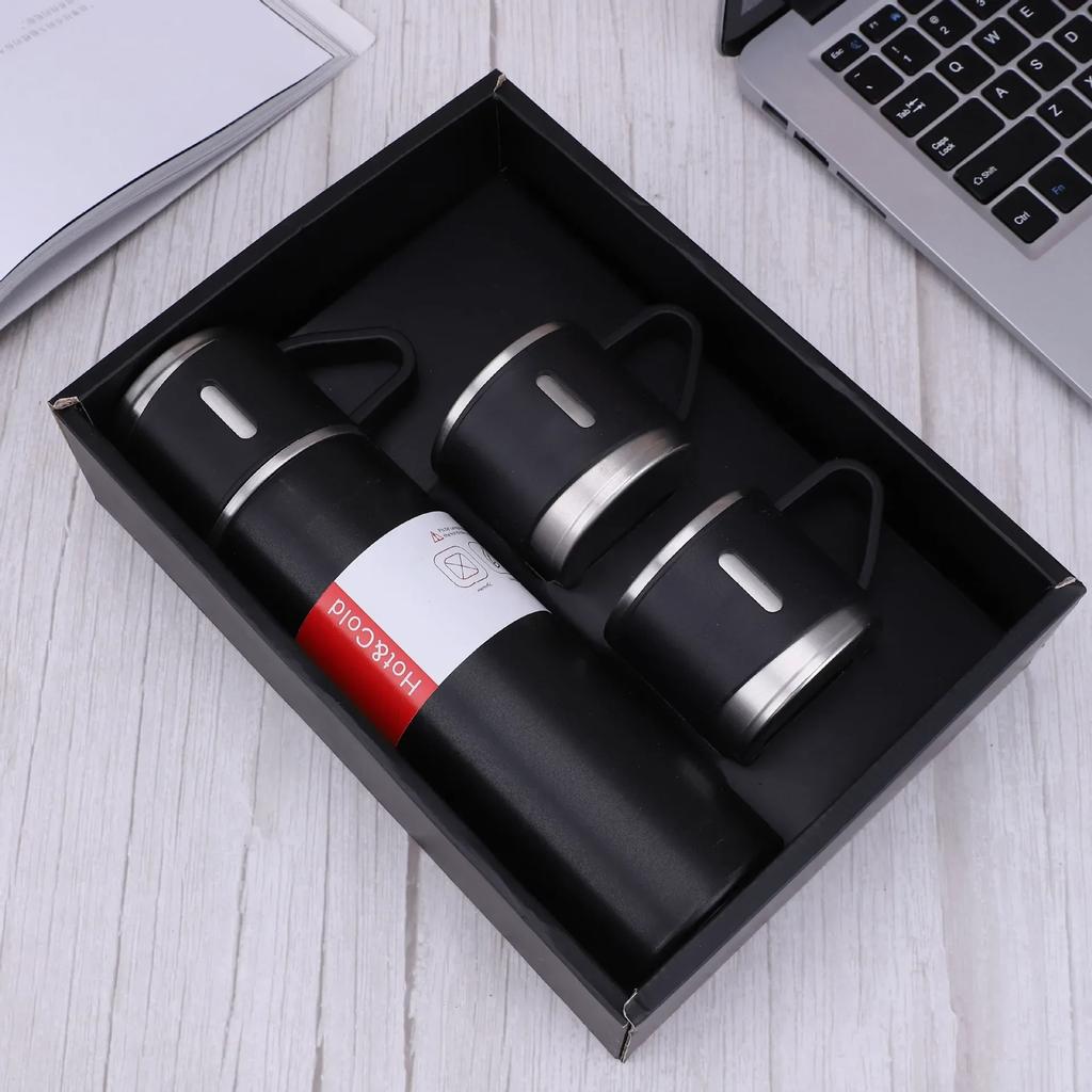 500ml 3-in-1 Lid 304 Stainless Steel Thermos Gift Set, Double Wall Vacuum Insulated Water Bottle with 2 Drinking Cups
