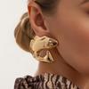 KunJoe Trendy Creative Glossy Metal Fish Stud Earrings for Women Punk Gold Color Piercing Earring Vintage Jewelry Accessory Gift