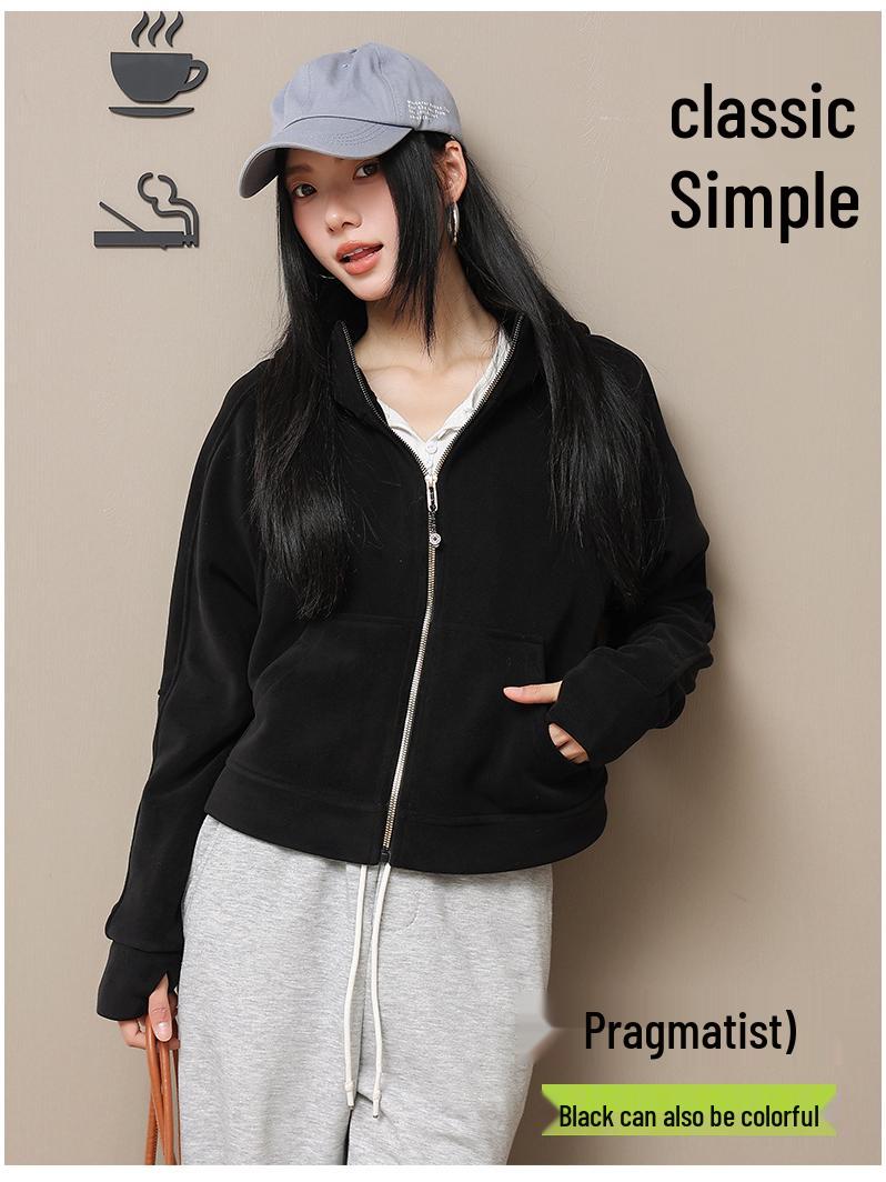 

Women s American Spicy Girl Hooded Fleece Sweatshirt - Casual Loose Short Cardigan for Autumn/Winter M (Recommended 45-55 kg)