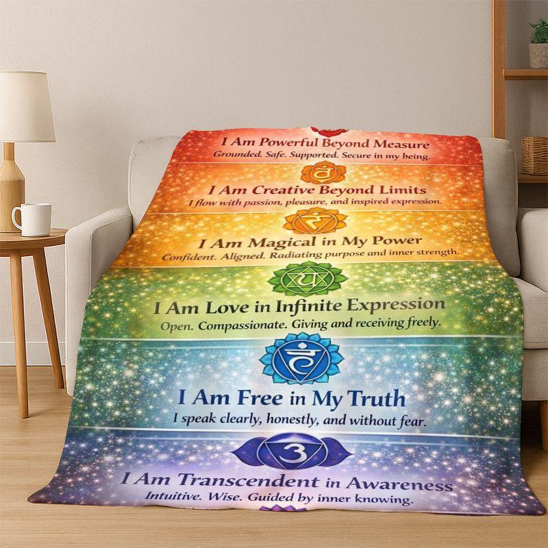 

Coperta in flanella per meditazione Yoga, energia cosmica, arcobaleno, 38 chakra, morbida e calda, per camera da letto, letto, regalo 75x90cm