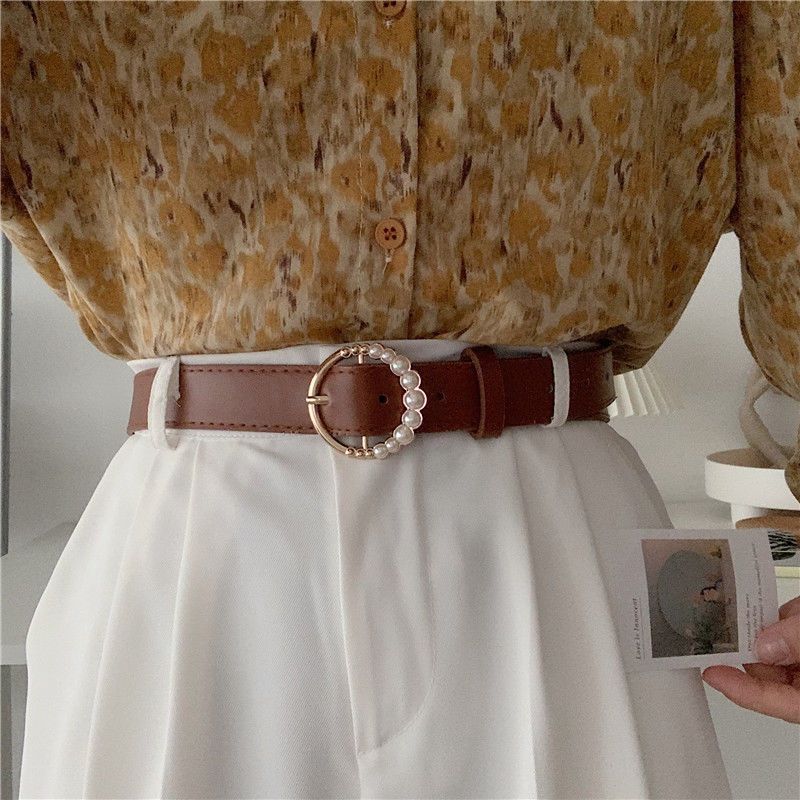 Womens Fashionable Musthave Pu Jeans Belt With Retro Pearl Design Available In Elegant Colors For Trendy Outfits