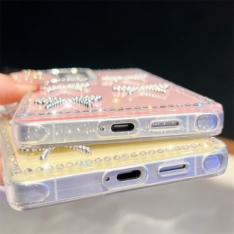 Suitable for Samsung S25UltraA17/A56 Protective Case with 3D Bow and Sparkling Diamonds, IMD Phone Case 17ProMax