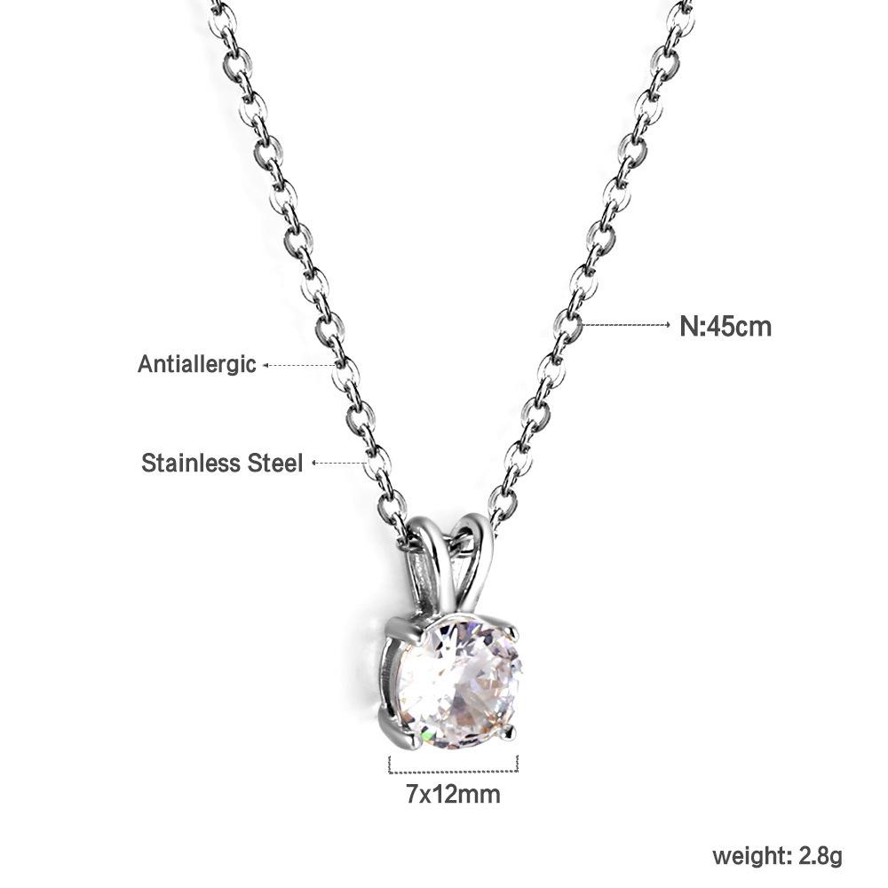 Simple Round White Diamond Pendant Necklace Elegant Versatile Collarbone Chain Jewelry For Women