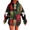 Ladies' Christmas Printed Bow Long Sleeved Loose Fitting Headband With Rope Hooded Sweatshirt Top