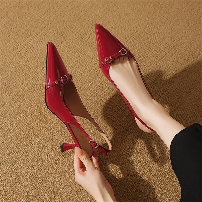 Fashion New Summer Sandals Cover Toe Sandals for Women Patent Leather Pointed Toe Sandals Fashion Ladies Office Women Shoes High Heels