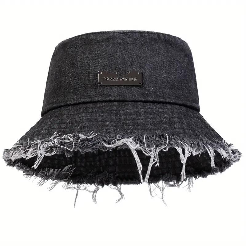 Women Stylish Raw Hem Denim Bucket Hat - Lightweight, Versatile Cotton Fedora with Fringe Trim