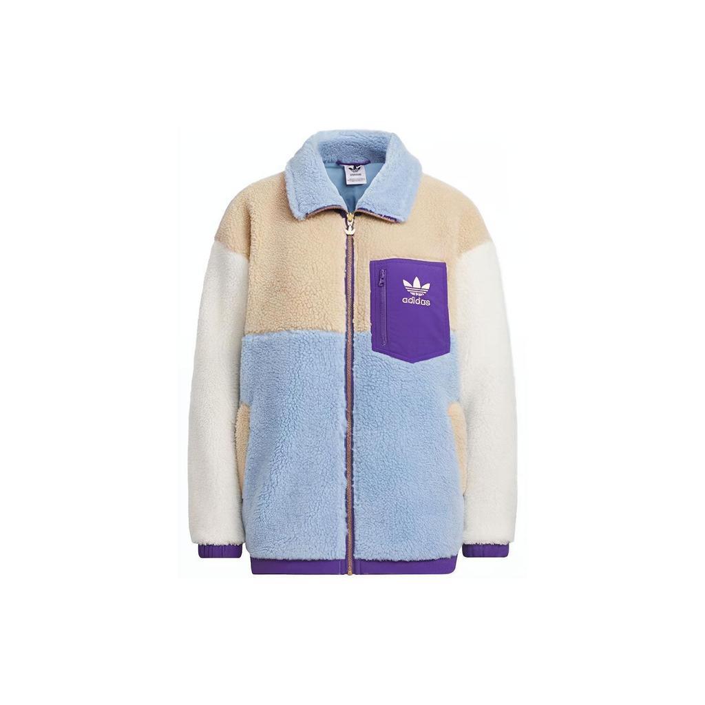 Adidas Originals Color-Block Fleece Sports Jacket Women Outerwear Sky-Blue IN0987