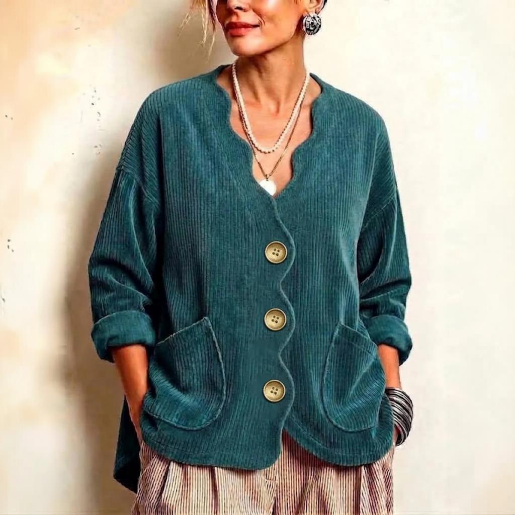Women's Color Corduroy Button Front Cardigan Jacket, Loose Fit Casual Outerwear