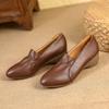 Single shoes women's 2025 spring and autumn new shallow mouth pointed leather shoes soft leather soft sole women's shoes thick heel medium heel 