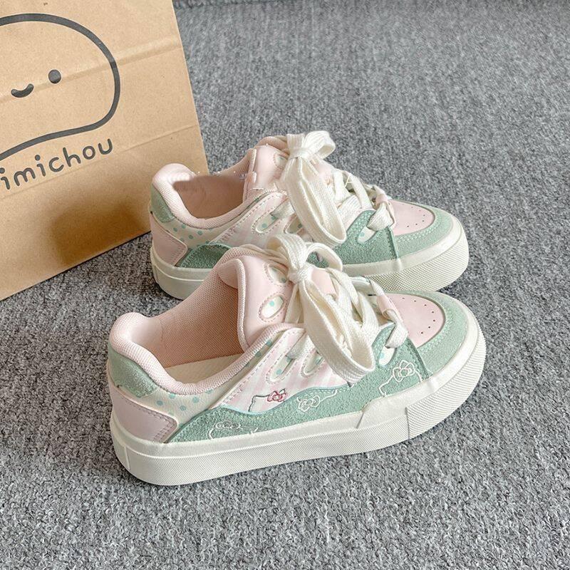Korean Style Casual Platform Sneakers Women Cute Bread Shoes White Pink Blue