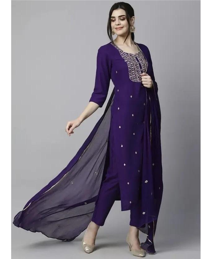 Women Party Wear Top Tunic Cotton Blend Kurti Pant Dupatta Set Indian Designer Ethnic Salwar Suit