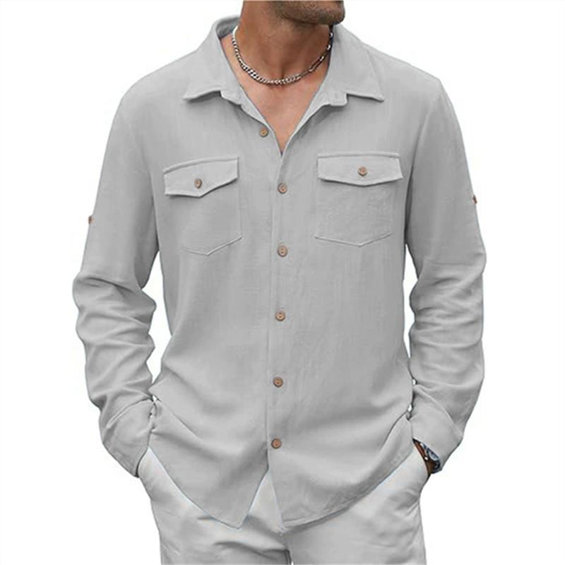 

Casual Long Sleeve Business Casual Shirt Men Fashion Solid Color Spring Summer Breathable Shirts Man L сірий колір