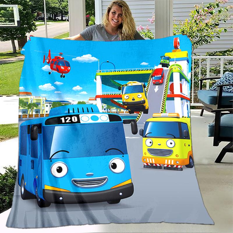 1 pezzo Coperta Tayo il Piccolo Autobus Design Stampato, Coperta Leggera per Divano, Letto - Morbida e Calda, Regalo per Tutte le Stagioni come Natale, Halloween