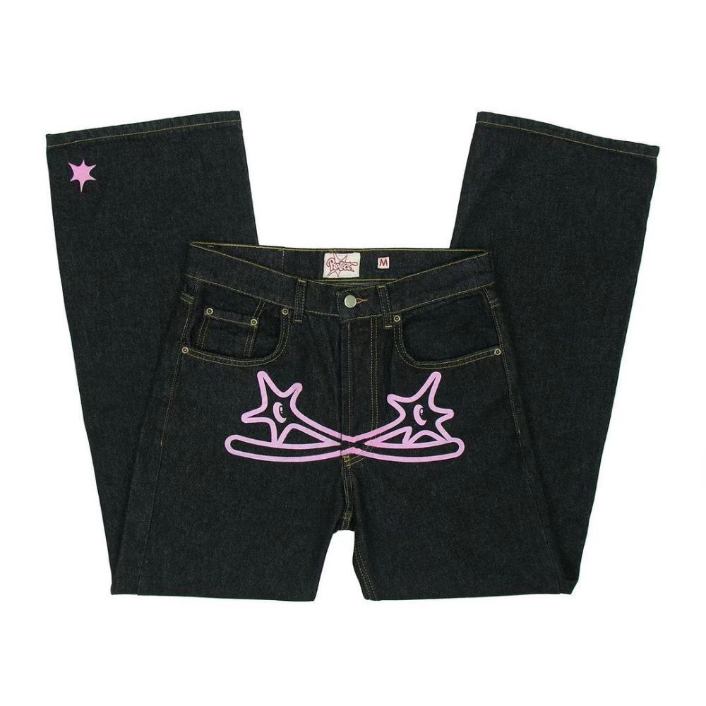Новые американские джинсы High Street Hip Hop Trendy Brand Star Letter Printing, мужские прямые повседневные широкие штанины