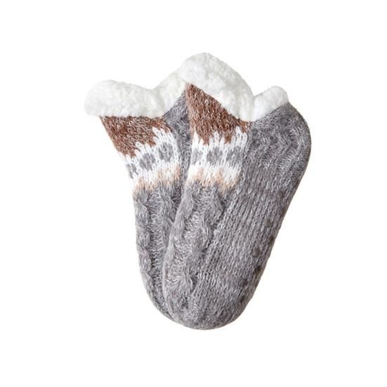 Knitted Slipper Socks Fluffy Winter Ankle Socks with Grips Non Indoor Warm Socks Slip Low Cut