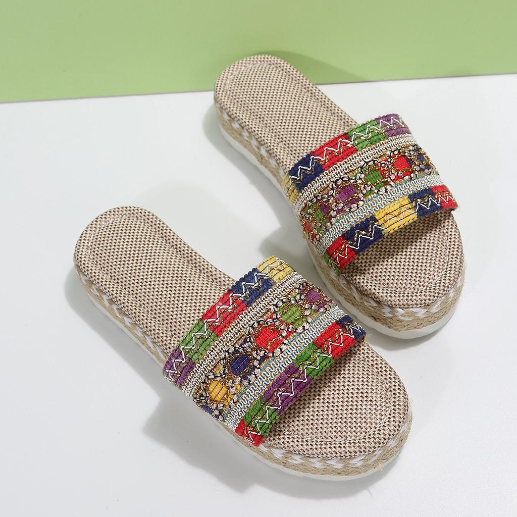 Ladies' Wedge Heel Sandals, Thick-soled Shoes Made of Woven Hemp Rope, and Comfortable Sponge Slippers