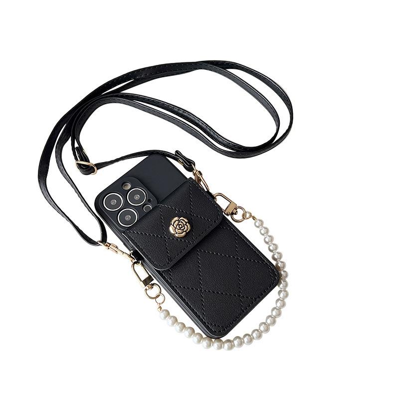 For IPhone17Promax Metal Flower Wallet Phone Case for Apple 15 Crossbody Cord 17 Silicone Precision Hole 13