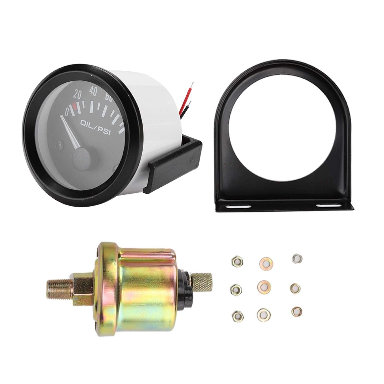 Car Oil Pressure Gauge, 52mm,2in 12V Universal Car Electromagnetic Oil Pressure Gauge Indicator Auto Modified Meter Oil Pressure Gauge Kit, Black