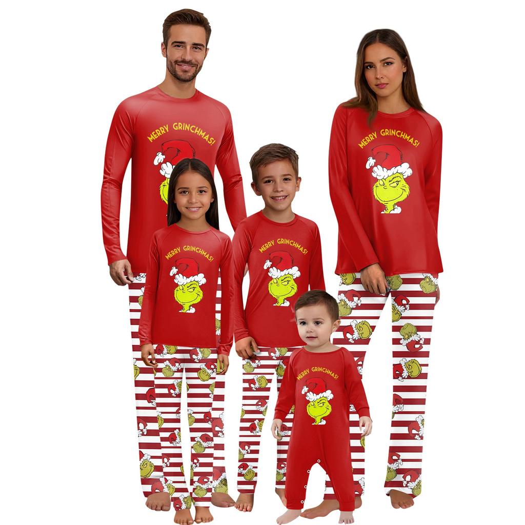 Juletrykk Familiematchende topper med lange armer+buksesett Familiematchende sett