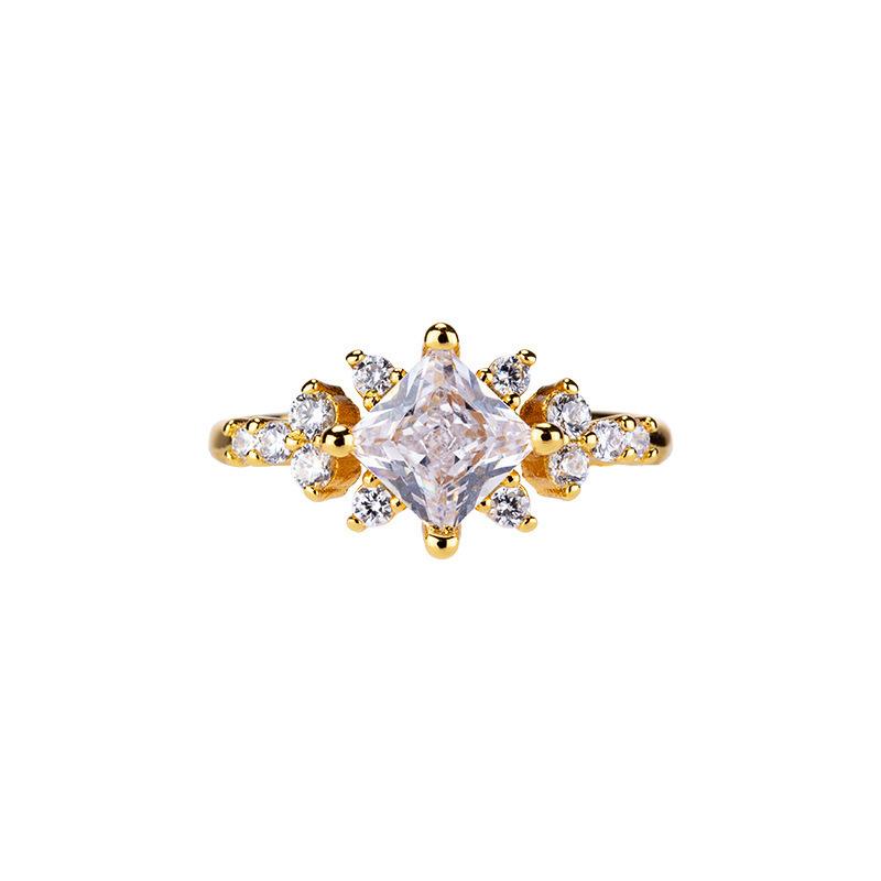 Bague Diamant Carré Incrusté Luxe Léger Tempérament Personnalité Bague de Fiançailles Bague de Queue