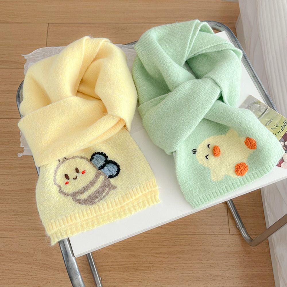 Sweet Cashmere Knitted Scarf Colorful Winter Neck Warmer Panda Cartoon Embroidery Scarf  Daily