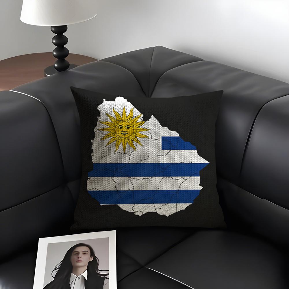 Uruguay Flag Hot Cushion Cover Natural Linen Organic Fabric Double-Sided Printing Sofa Home Decor Gift Pillow Case