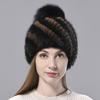 Natural Mink Fur Hats for Women Knitted Warm Thick Winter Hat