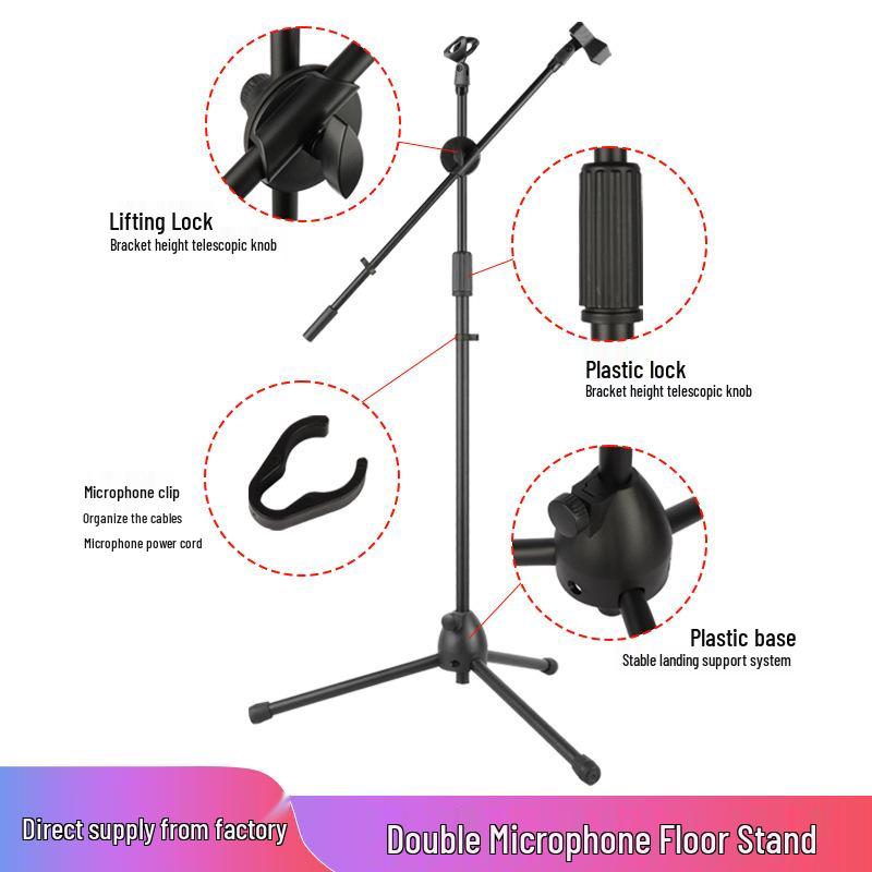 Retractable Folding Microphone & Phone Tripod Stand for Live Streaming and Karaoke, Portable for Indoor/Outdoor Use