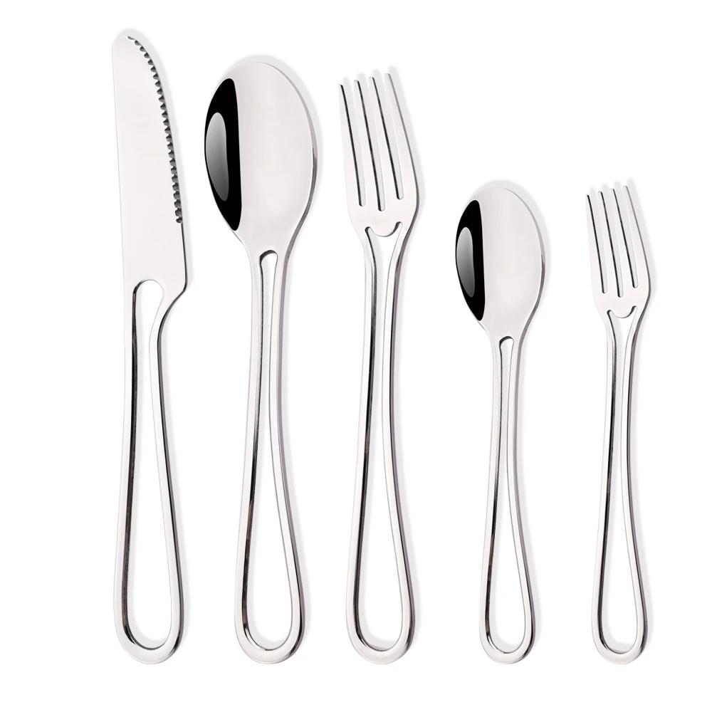 5Pcs Knife Fork Spoon Flatware Set Rainbow Hollowed Out Handle Dinnerware Set Stainless Steel Western Food Suit Silverware Set