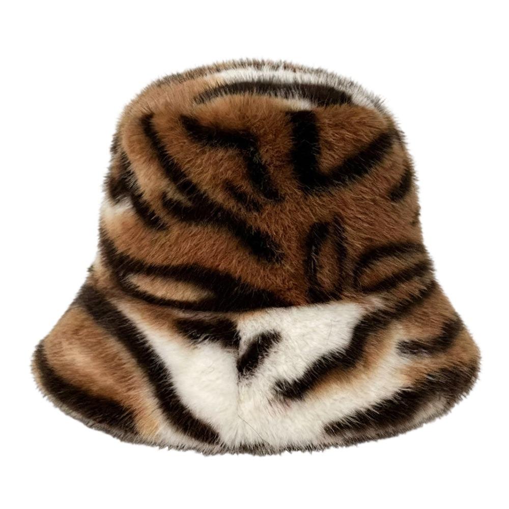 Small Tiger Pattern Women s Faux Fur Beret Hat Casual Autumn Winter Warm for Daily Wear 2